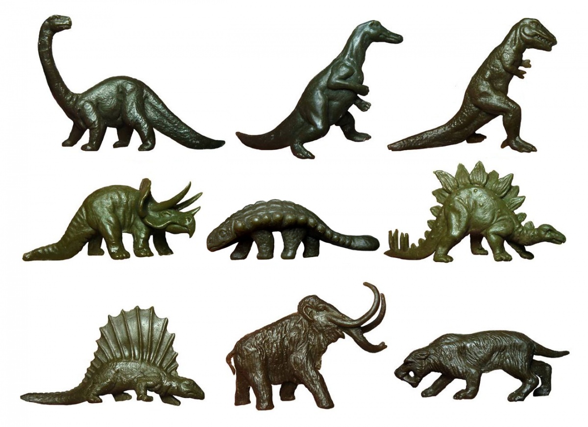 1 - Бронтозавр, 2 - Анатозавр, 3 - Тираннозавр 4 - Трицератопс, 5 - Анкилоз...