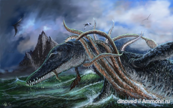 юра, плиозавры, волжский ярус, палеоарт, реконструкции, Ammonites, paleoart