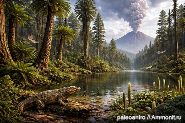 Cordaites, Хемниц, Ранняя пермь, тропический лес, Ophiacodon, Sphenacodontidae, Medullosa