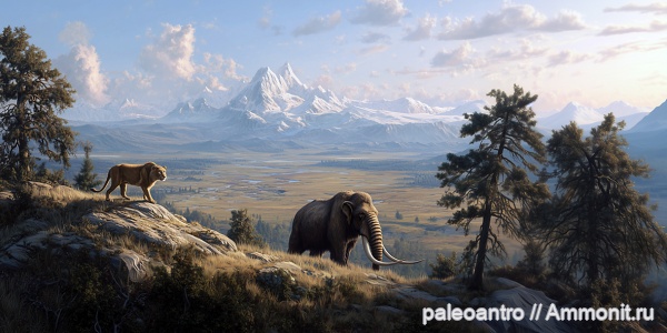 плейстоцен, Северная Америка, Американский лев (Panthera atrox), Колумбийский мамонт (Mammuthus columbi), AI